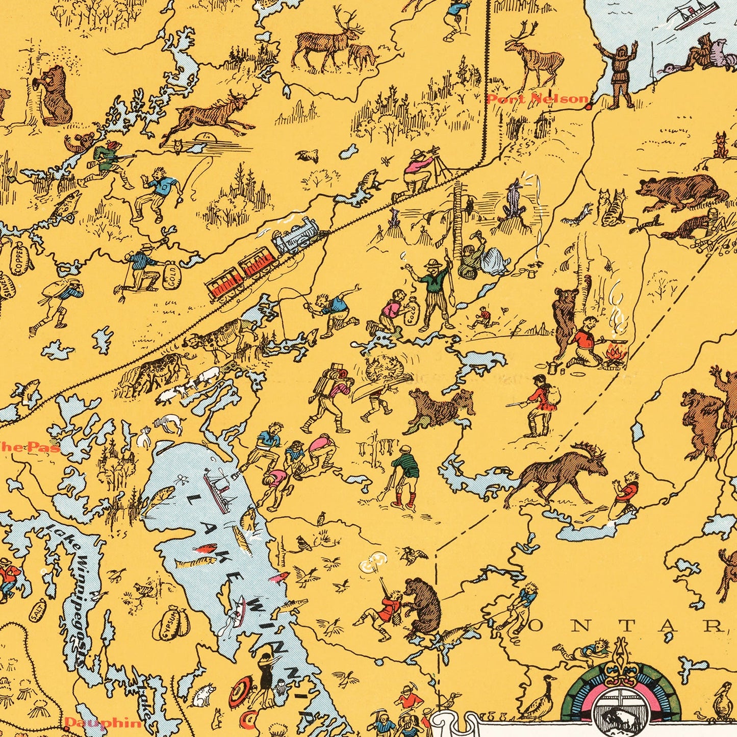 Vintage Map of Manitoba, Canada, 1929