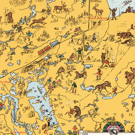 Vintage Map of Manitoba, Canada, 1929