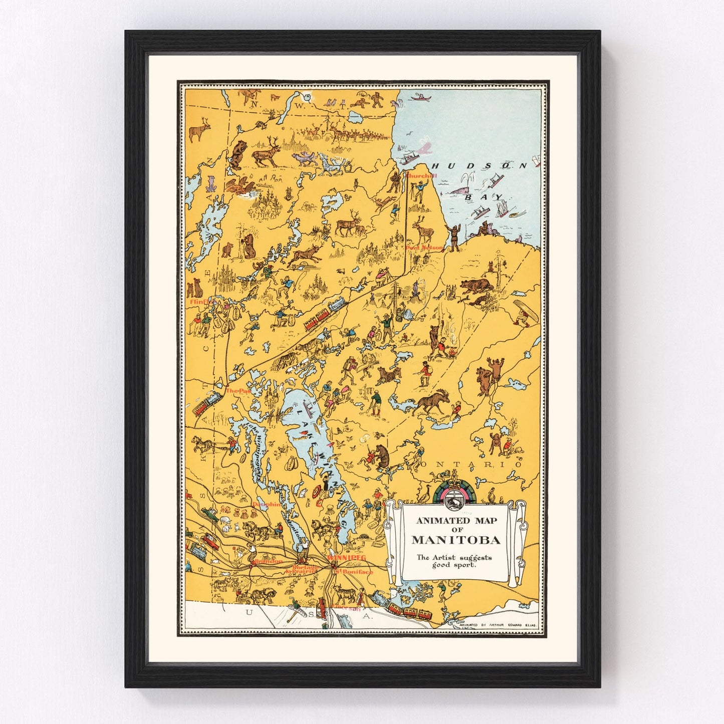 Vintage map of Manitoba, Canada, 1929