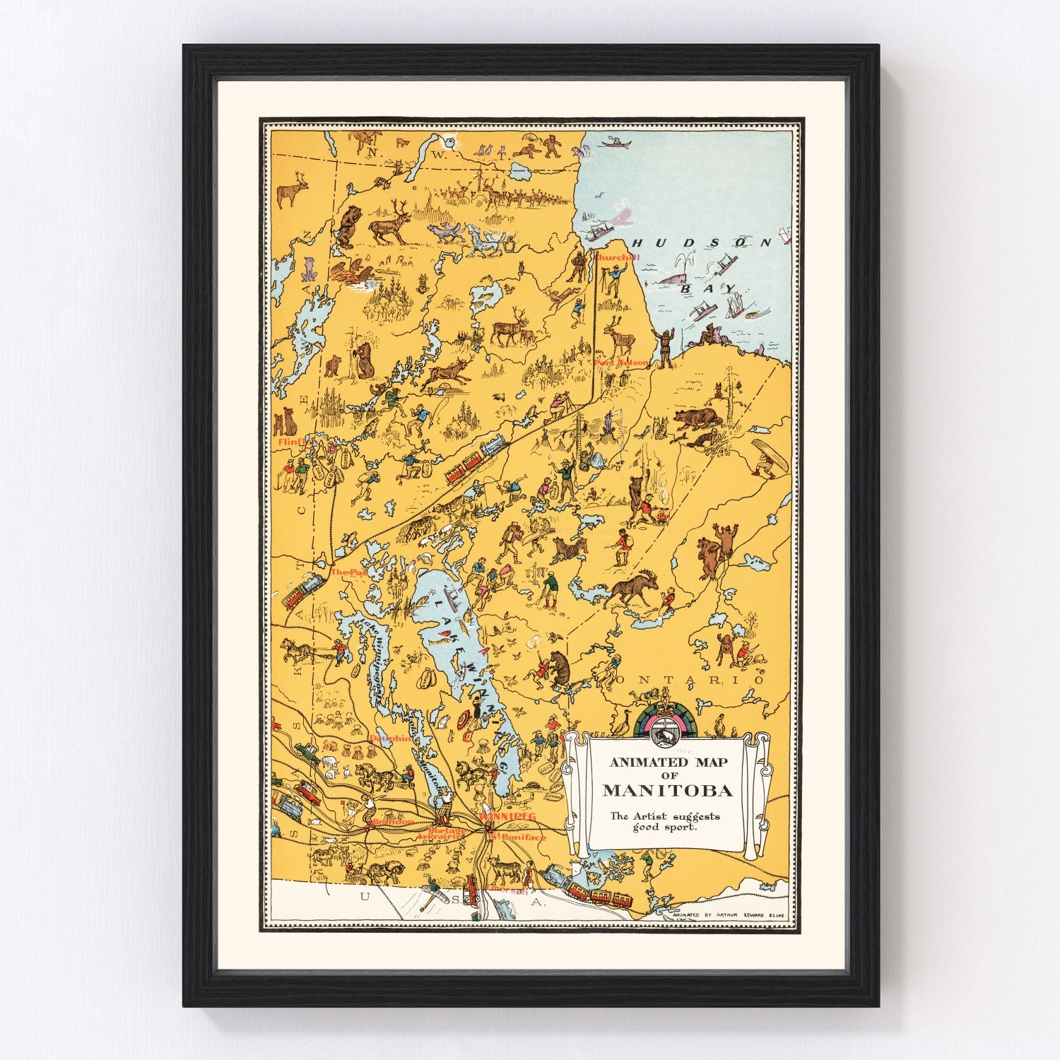 Vintage map of Manitoba, Canada, 1929