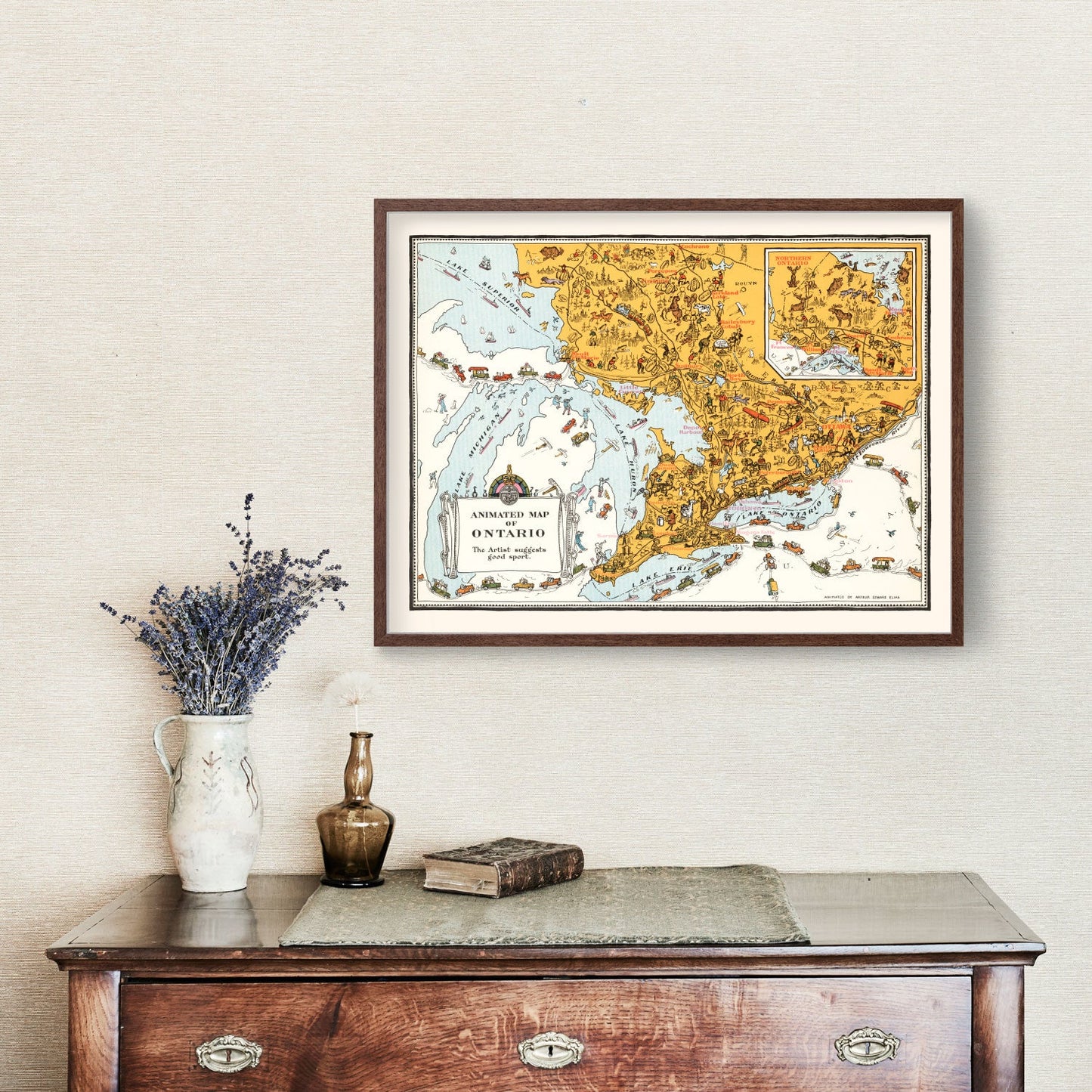 Vintage Map of Ontario, Canada, 1929