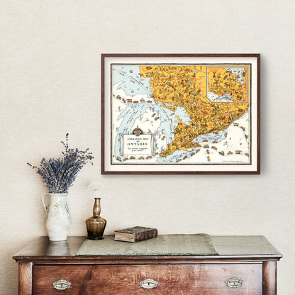 Vintage Map of Ontario, Canada, 1929