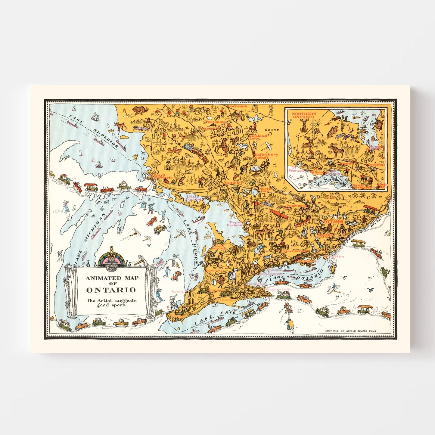 Vintage Map of Ontario, Canada, 1929