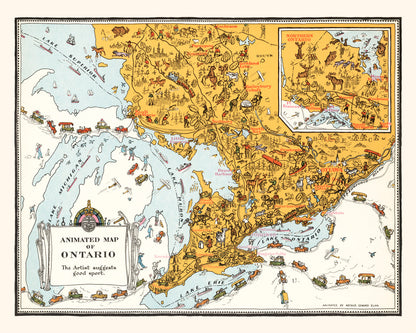 Vintage Map of Ontario, Canada, 1929