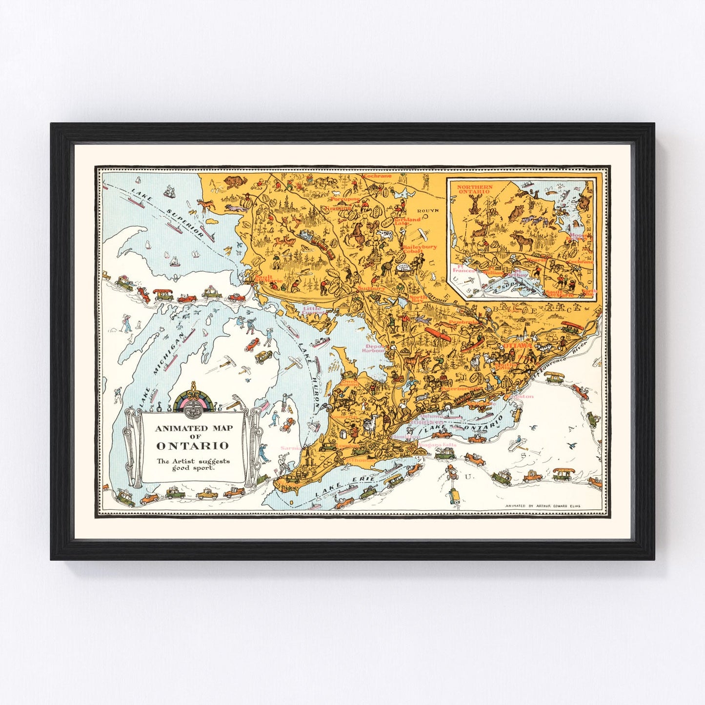 Vintage map of Ontario, Canada, 1929