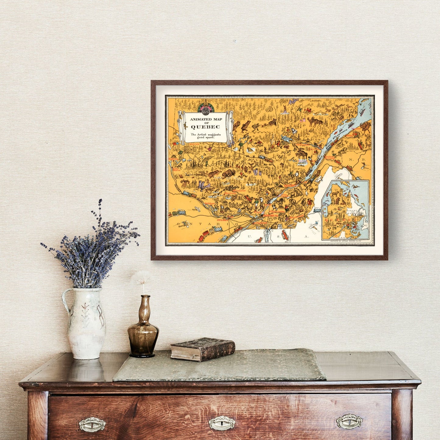 Vintage Map of Quebec, Canada, 1929