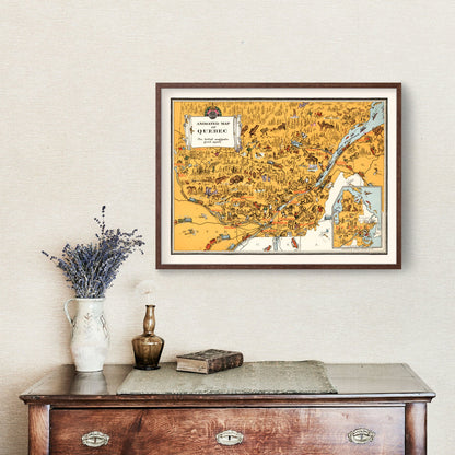Vintage Map of Quebec, Canada, 1929