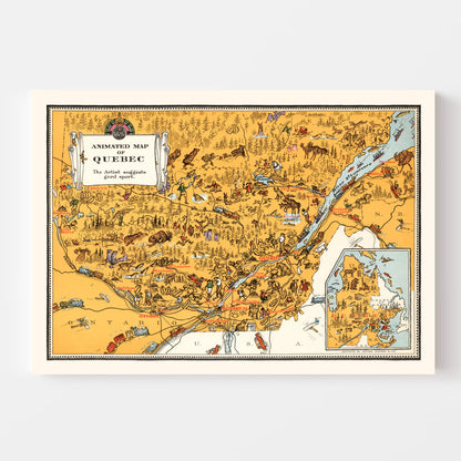 Vintage Map of Quebec, Canada, 1929