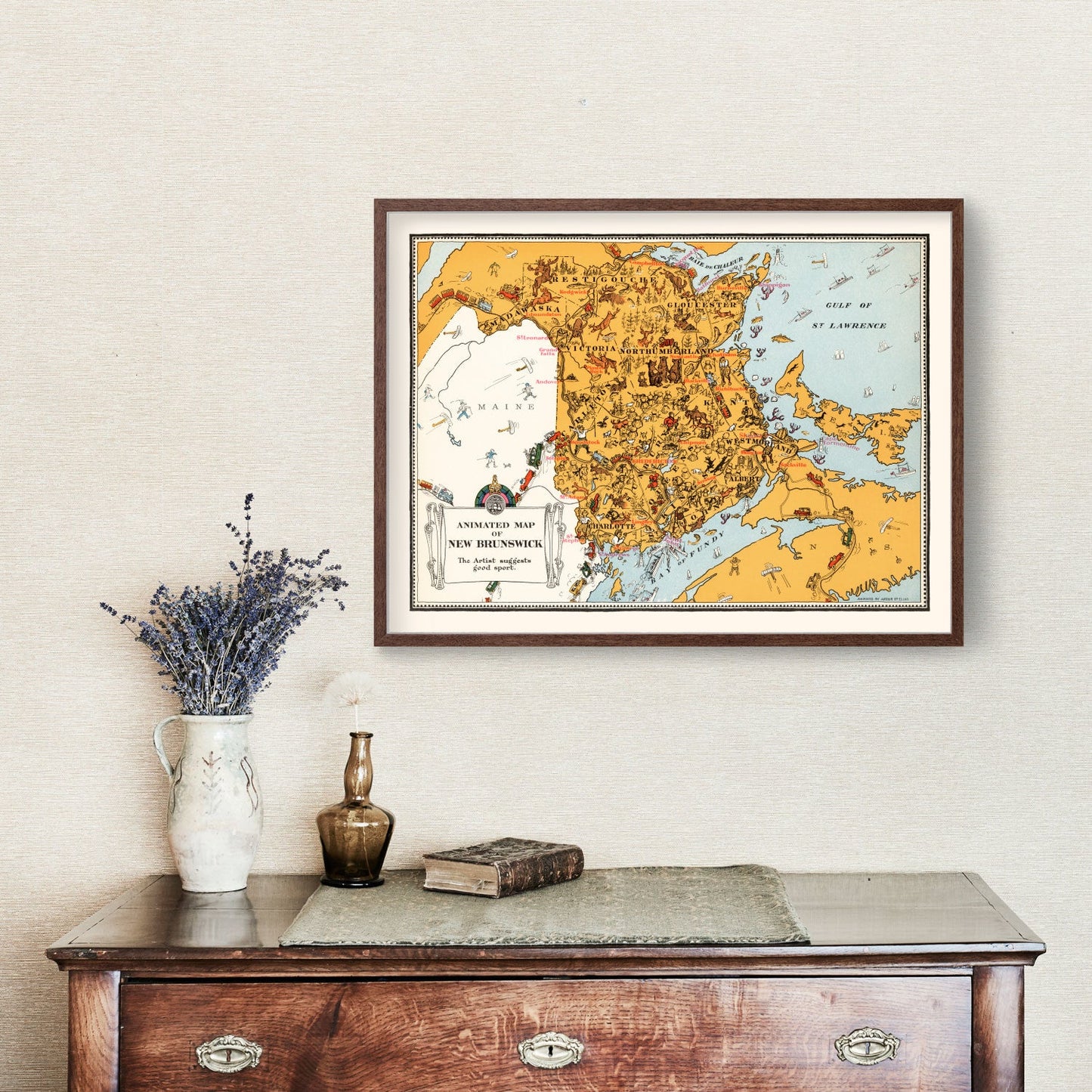 Vintage Map of New Brunswick, Canada, 1929