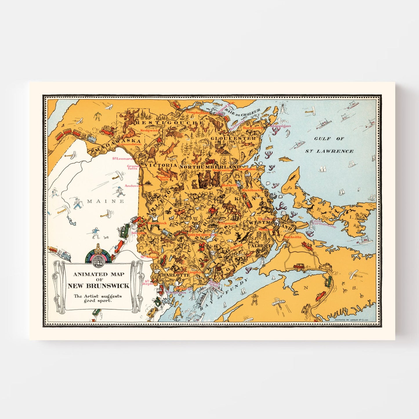 Vintage Map of New Brunswick, Canada, 1929