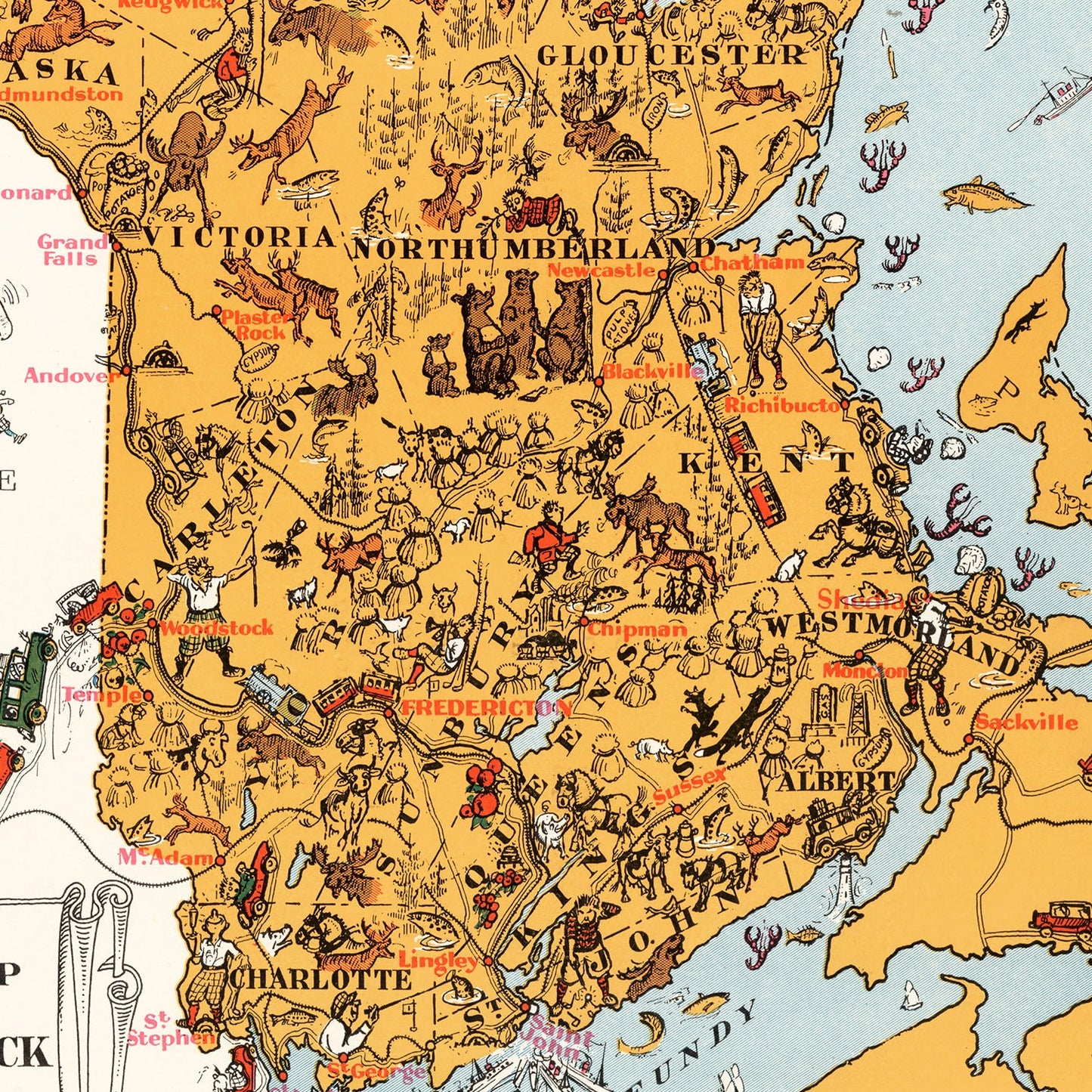 Vintage Map of New Brunswick, Canada, 1929