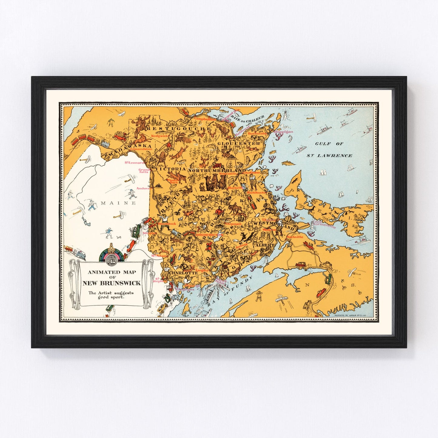 Vintage map of New Brunswick, Canada, 1929