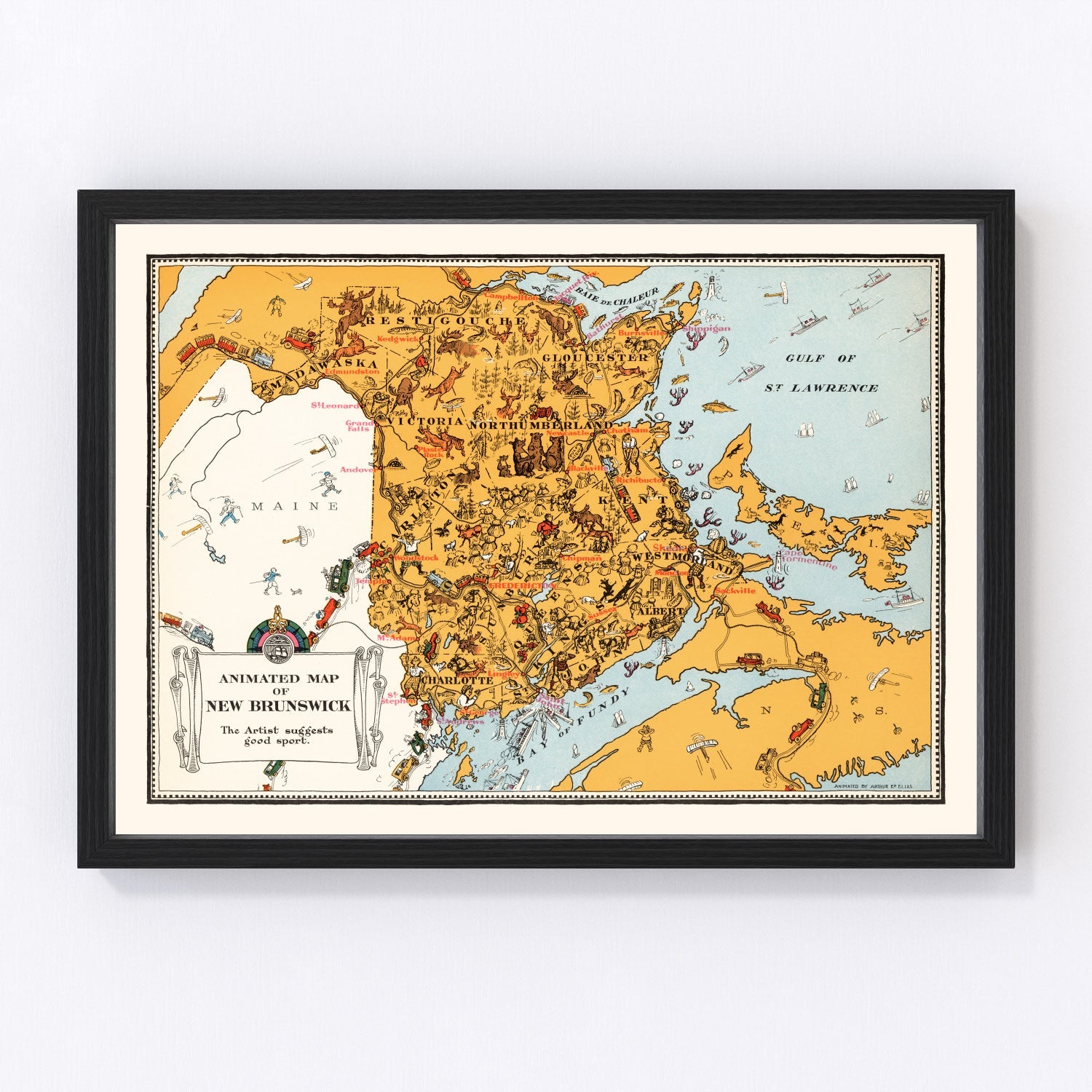 Vintage map of New Brunswick, Canada, 1929