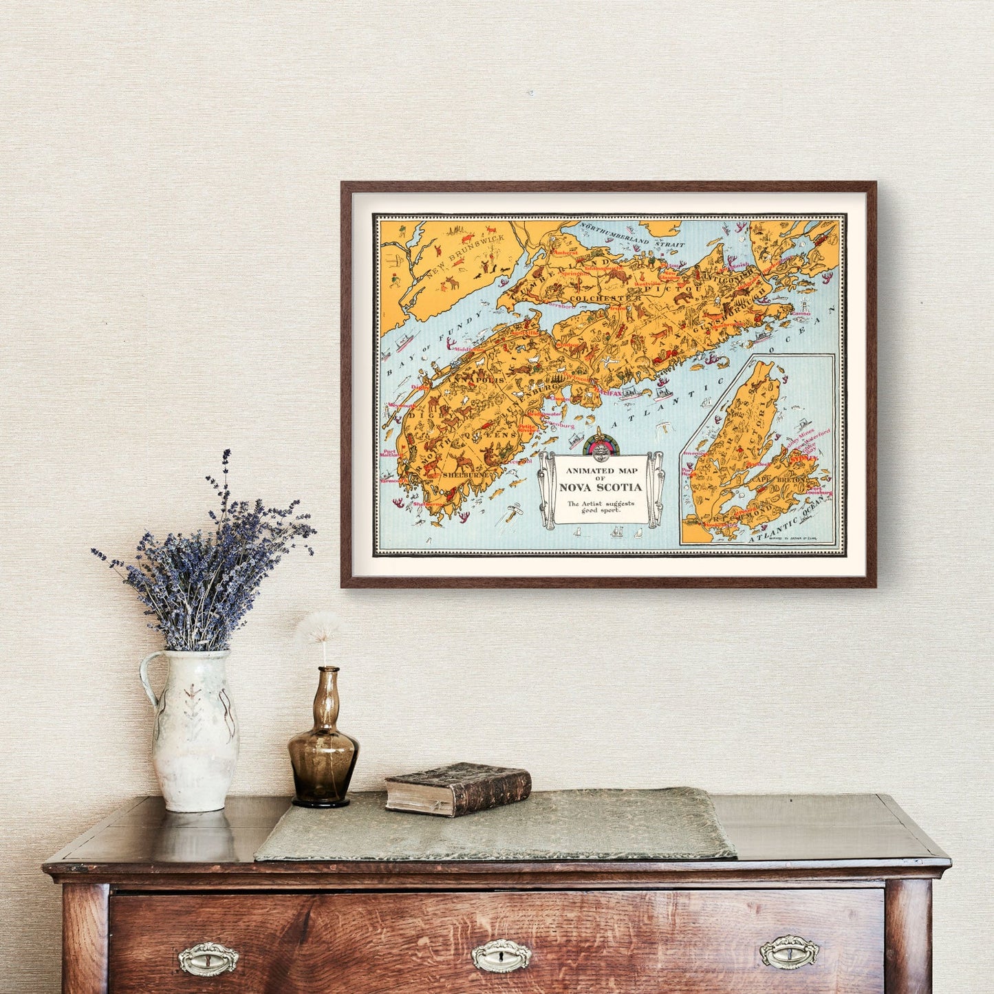Vintage Map of Nova Scotia, Canada, 1929