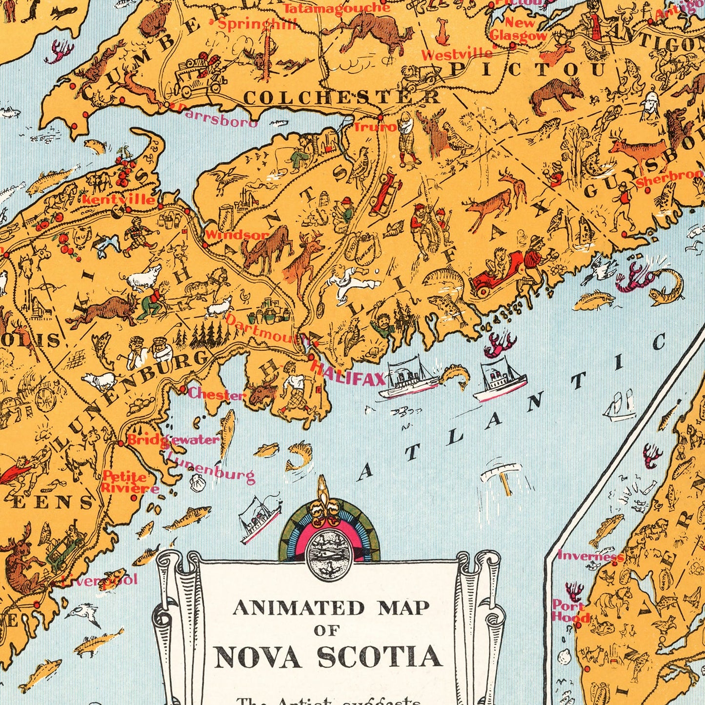 Vintage Map of Nova Scotia, Canada, 1929