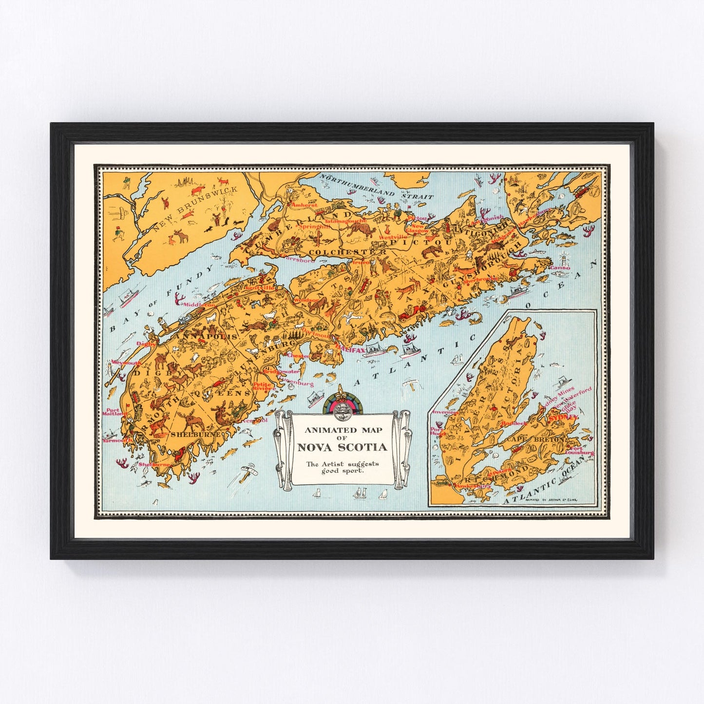 Vintage map of Nova Scotia, Canada, 1929