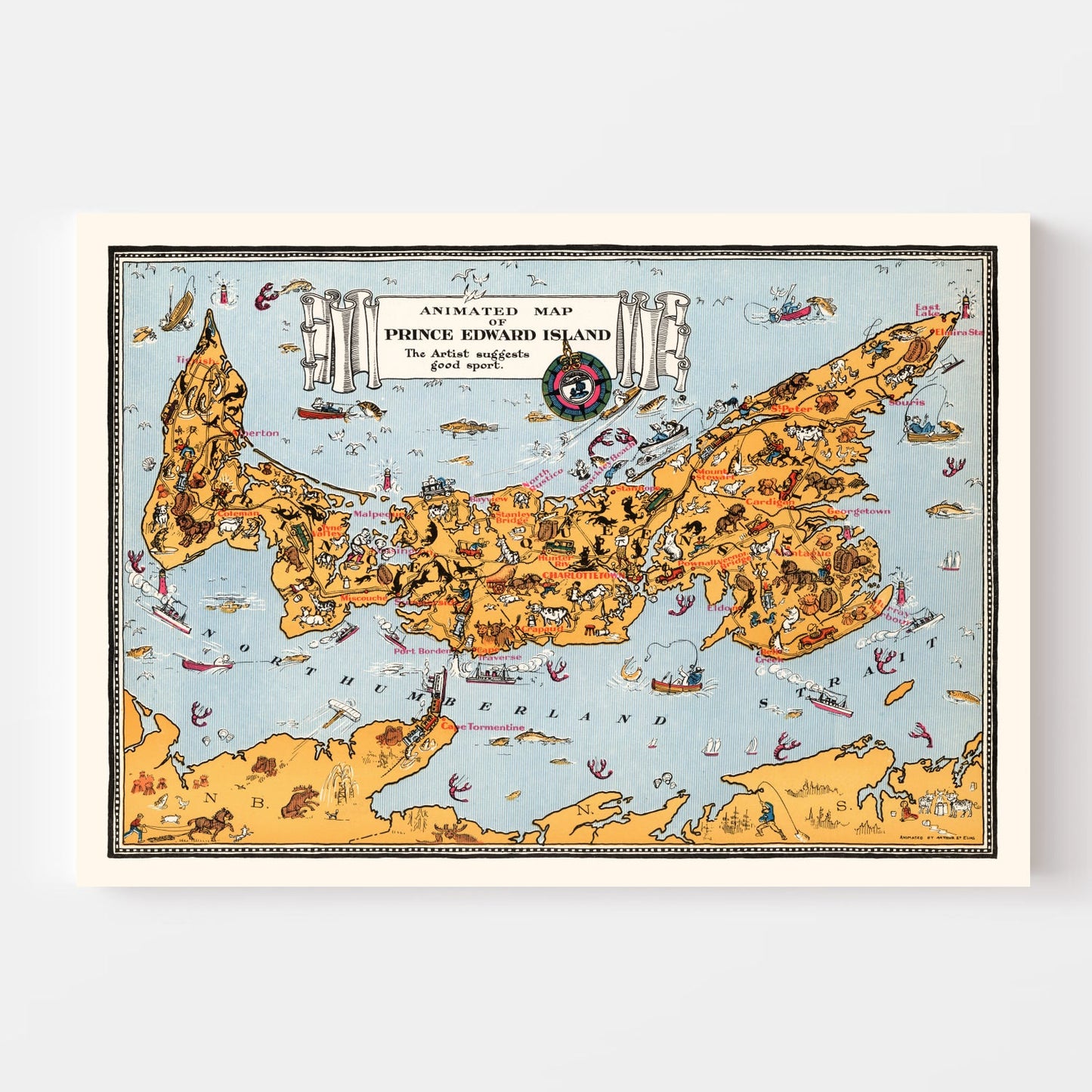 Vintage Map of Prince Edward Island, Canada, 1929
