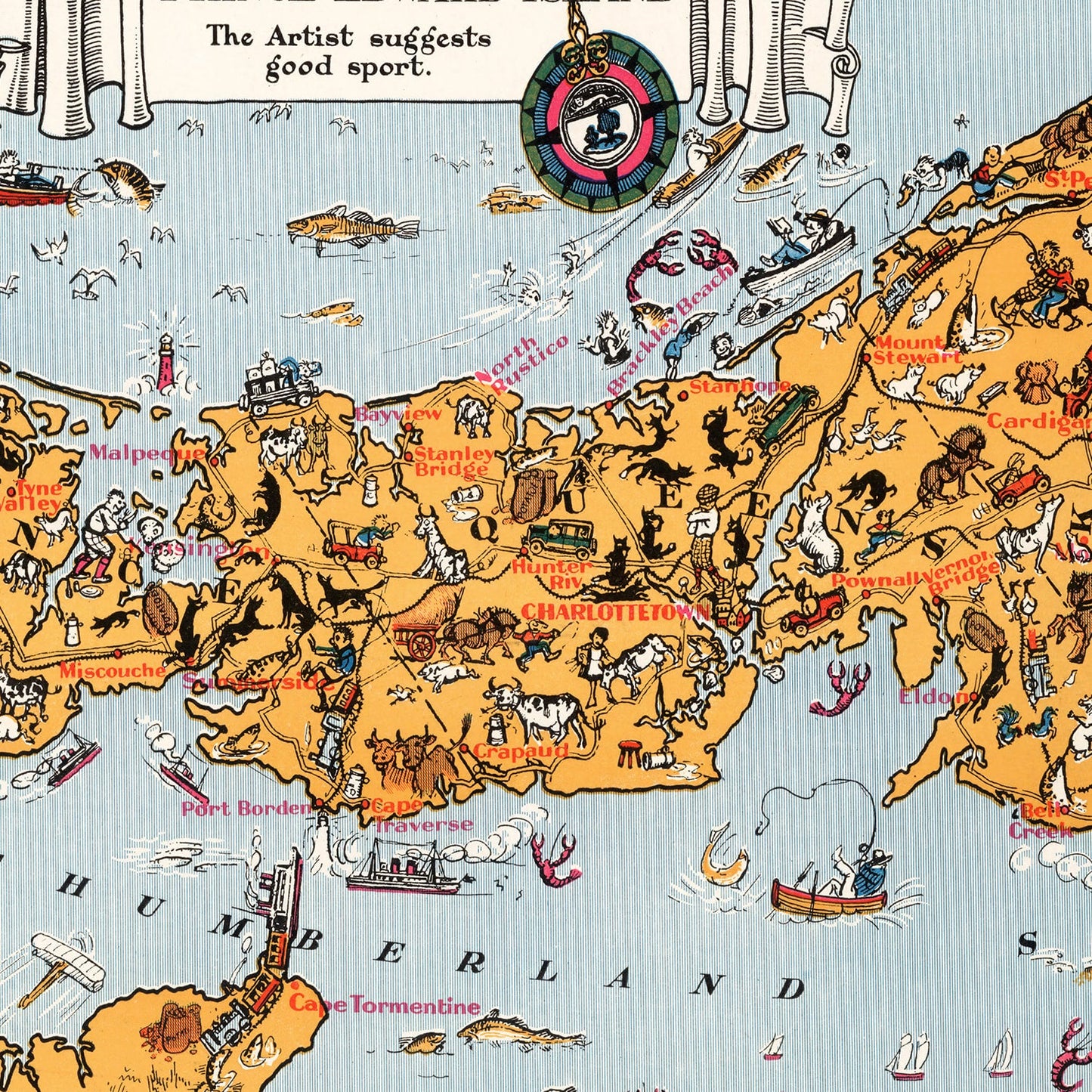 Vintage Map of Prince Edward Island, Canada, 1929