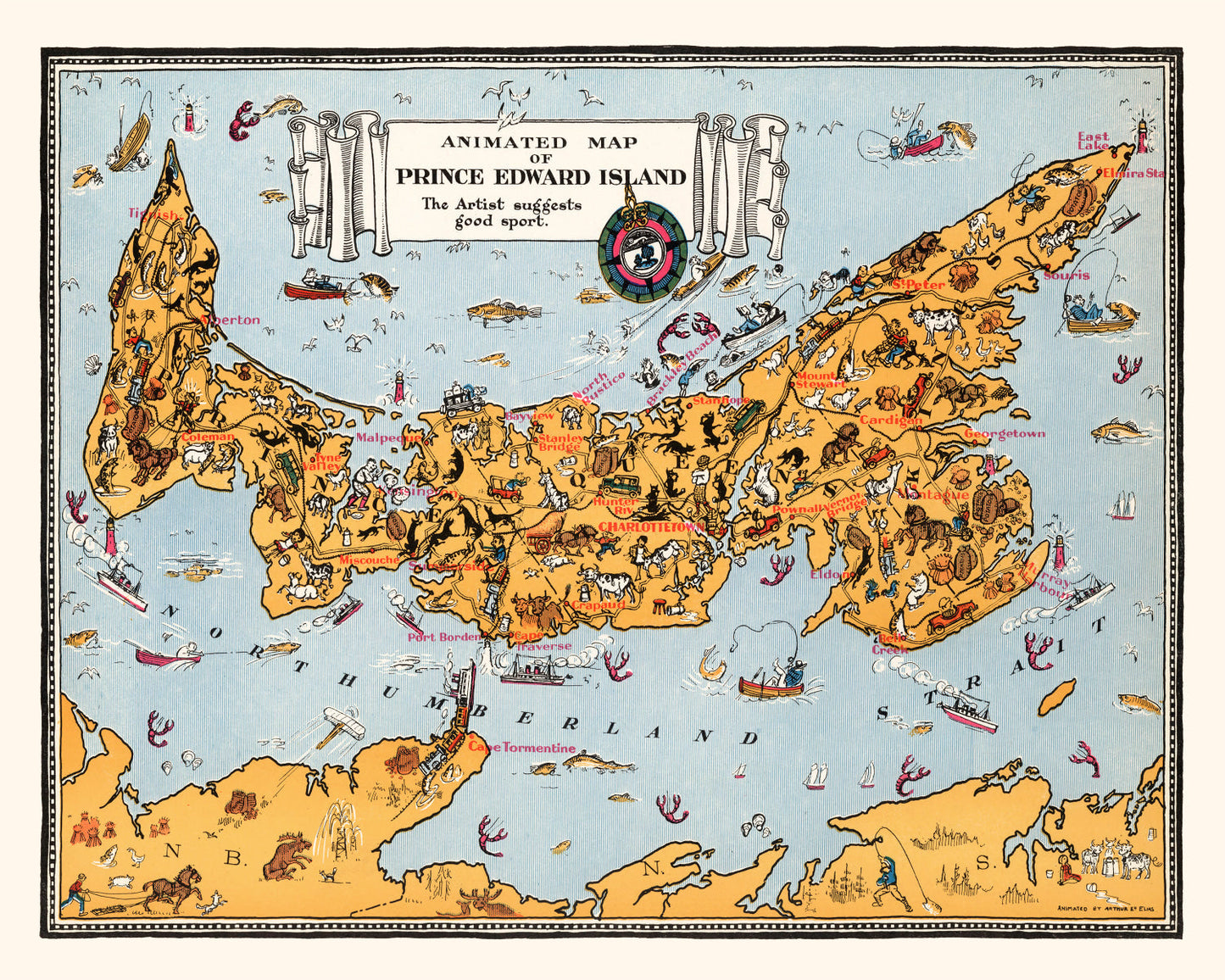 Vintage Map of Prince Edward Island, Canada, 1929