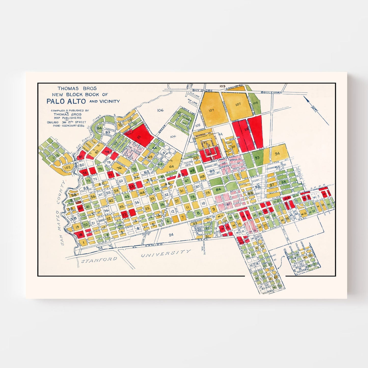 Vintage Map of Palo Alto, California, 1925 II