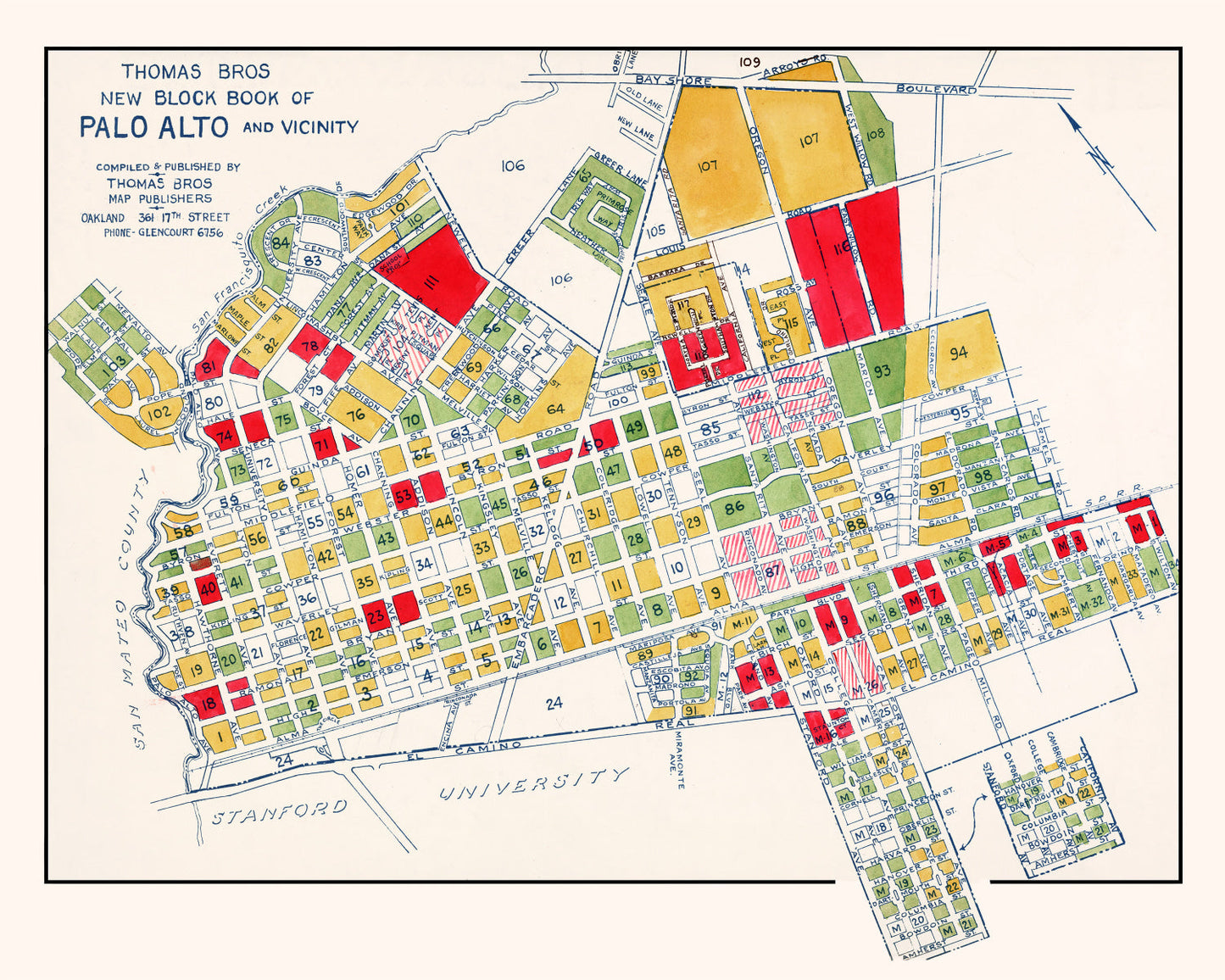 Vintage Map of Palo Alto, California, 1925 II