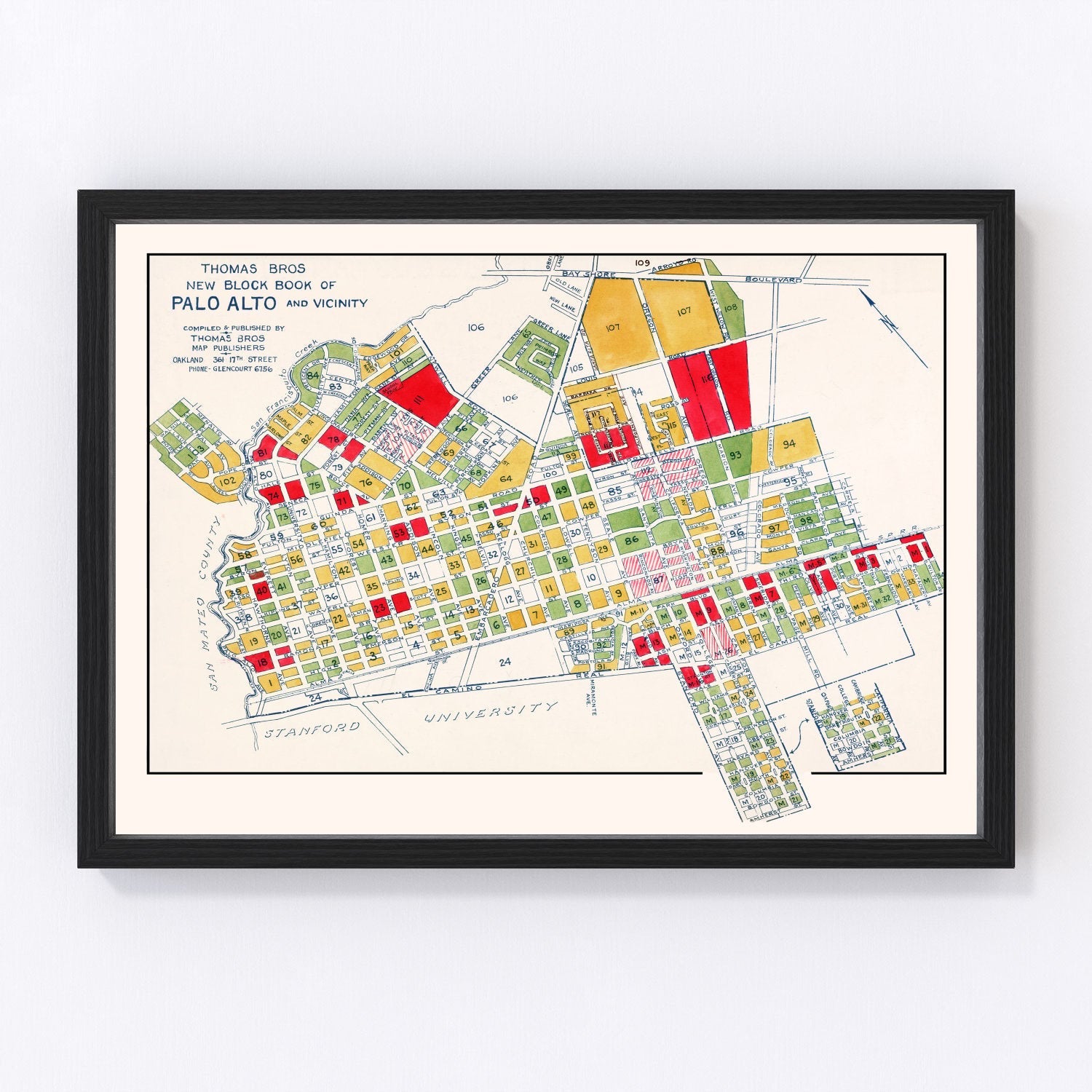 Vintage map of Palo Alto, California, 1925