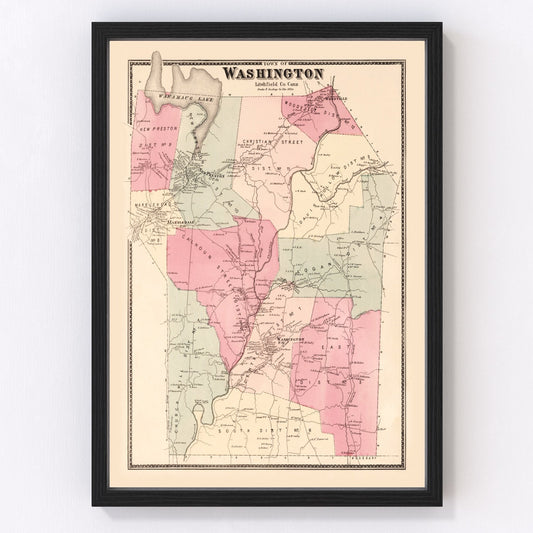 Vintage map of Washington, Connecticut, 1867 - Litchfield County restored print
