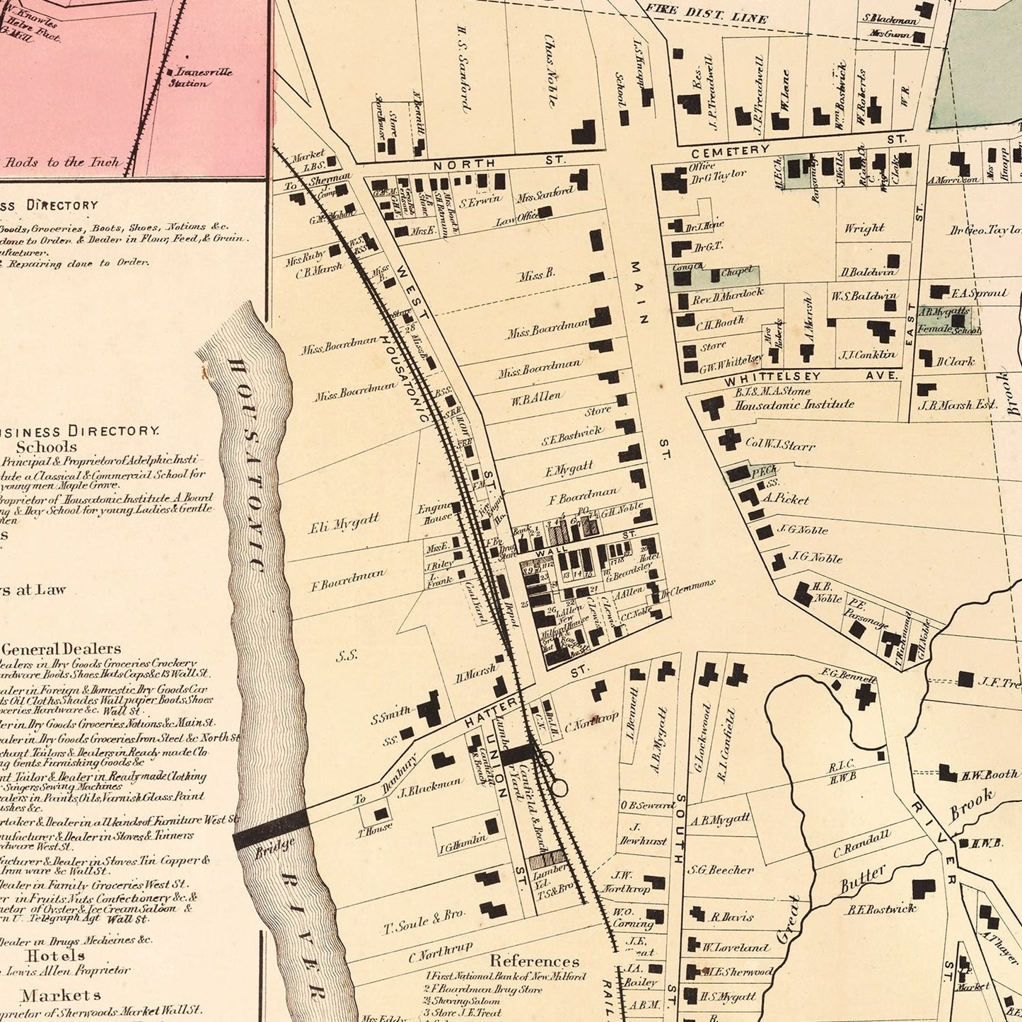 Vintage Map of Lanesville, Connecticut, 1867