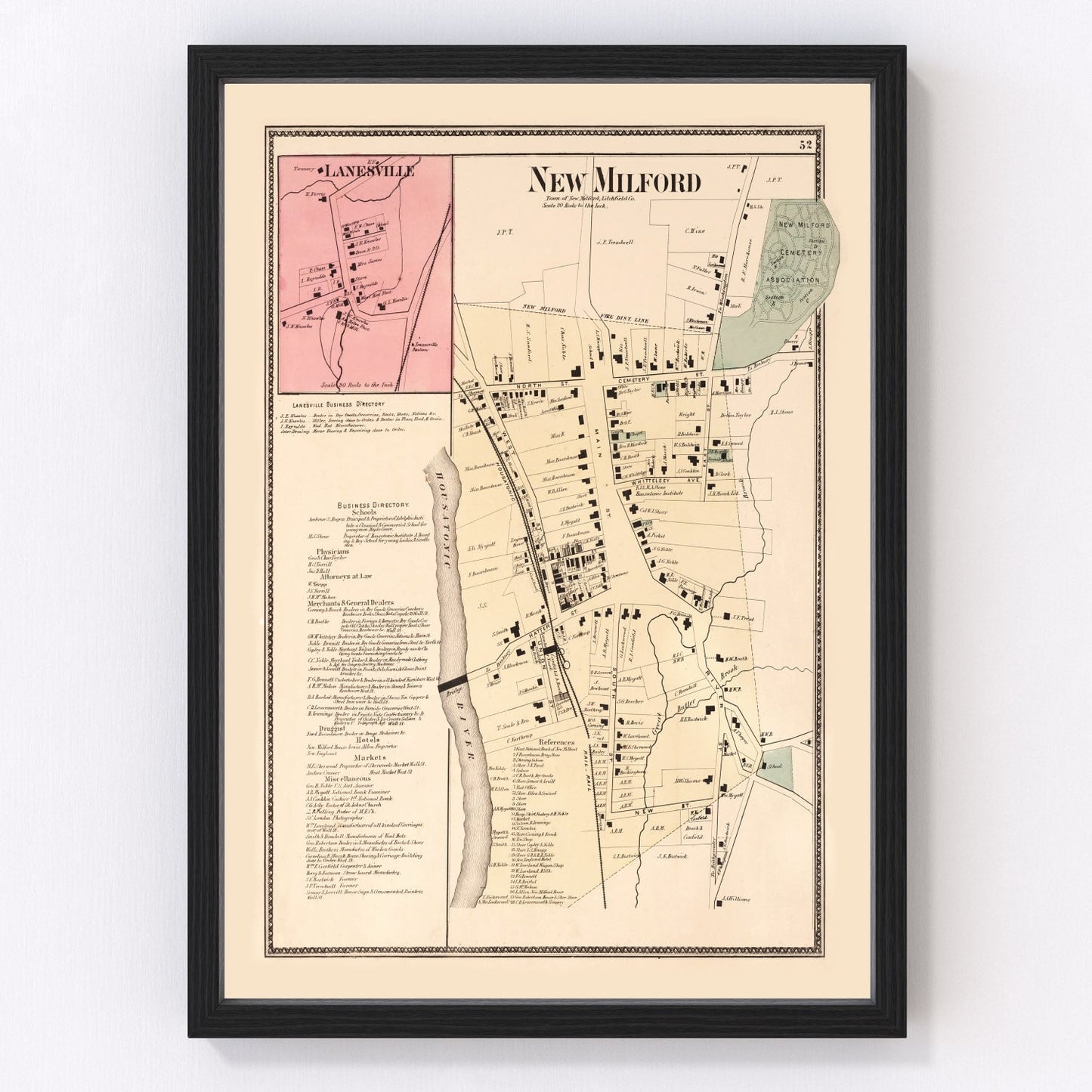 Vintage map of Lanesville, Connecticut, 1867