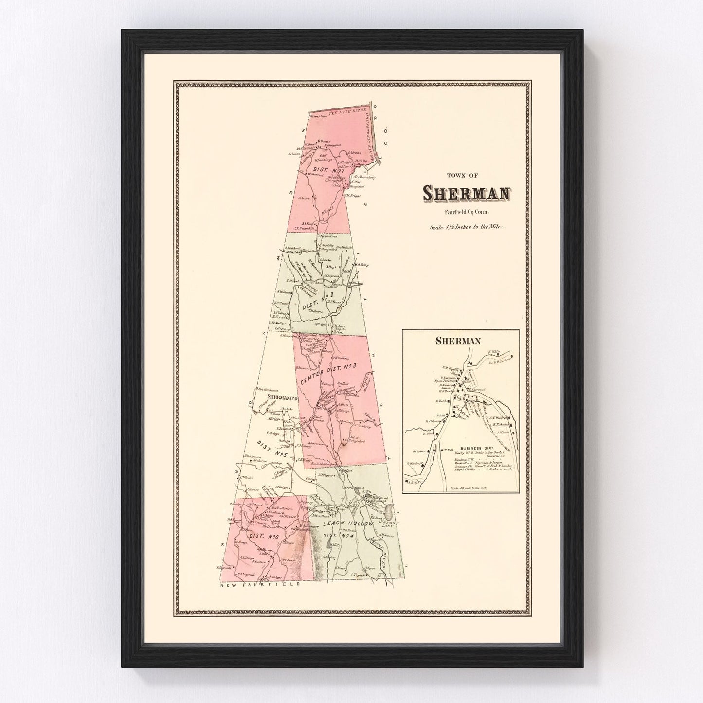 Vintage map of Sherman, Connecticut, 1867