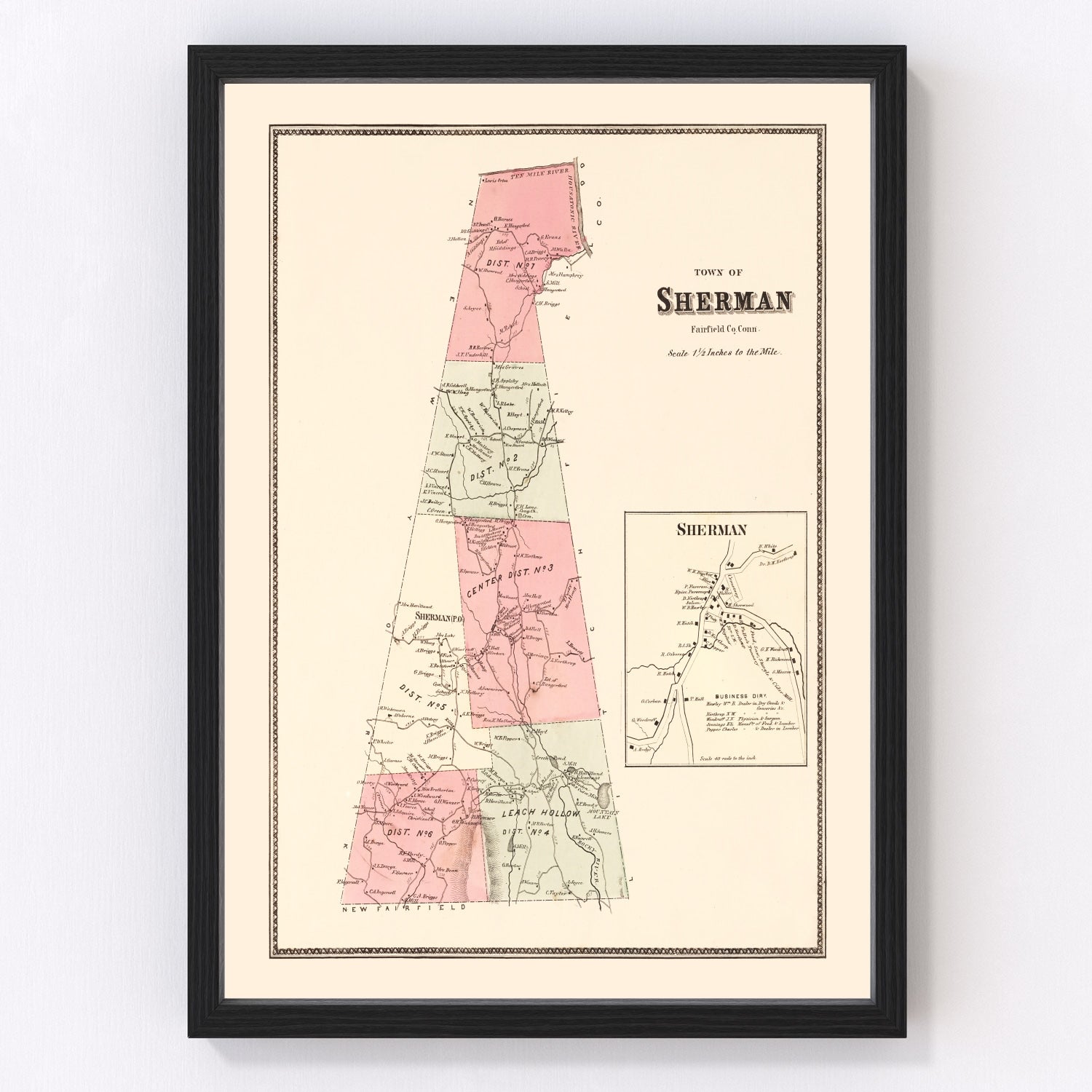 Vintage map of Sherman, Connecticut, 1867