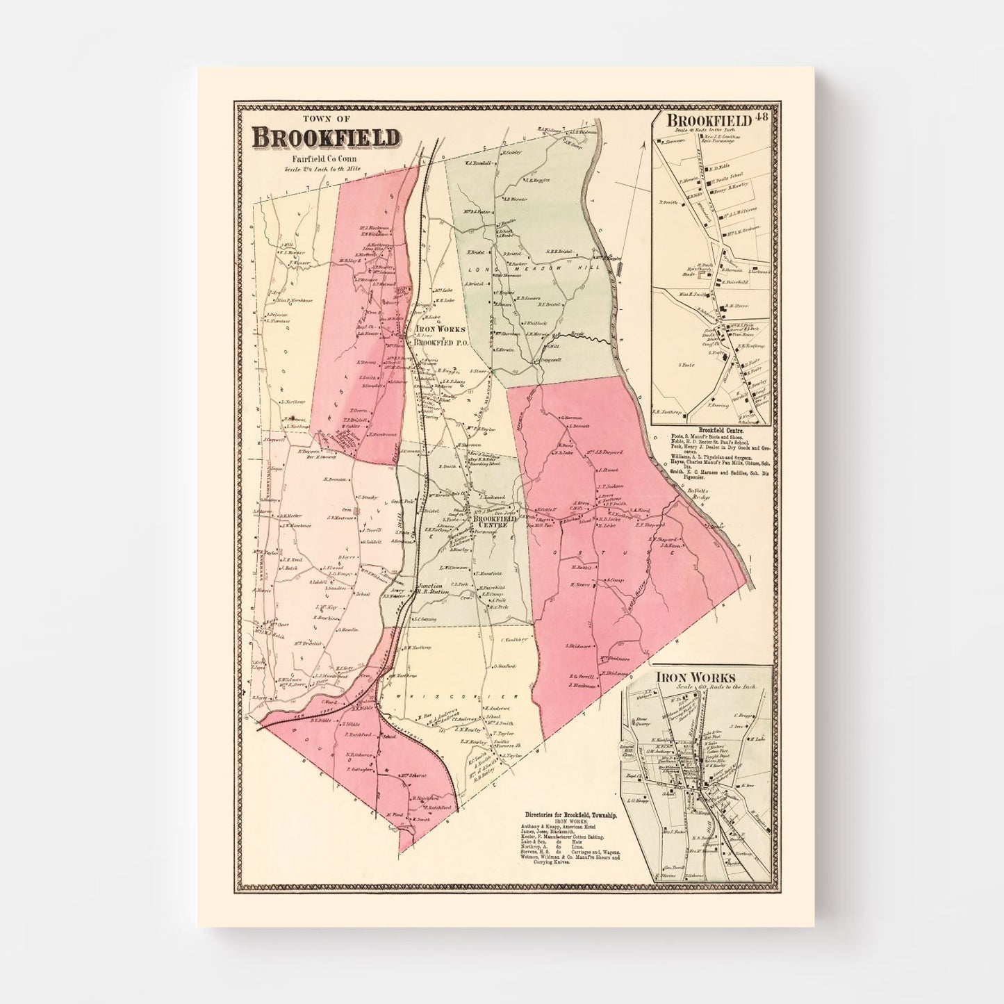Vintage Map of Brookfield, Connecticut 1867