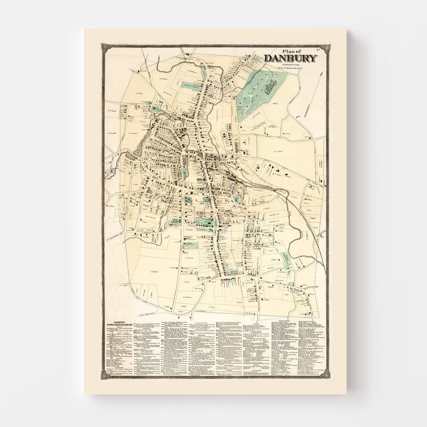 Vintage Map of Danbury, Connecticut, 1867