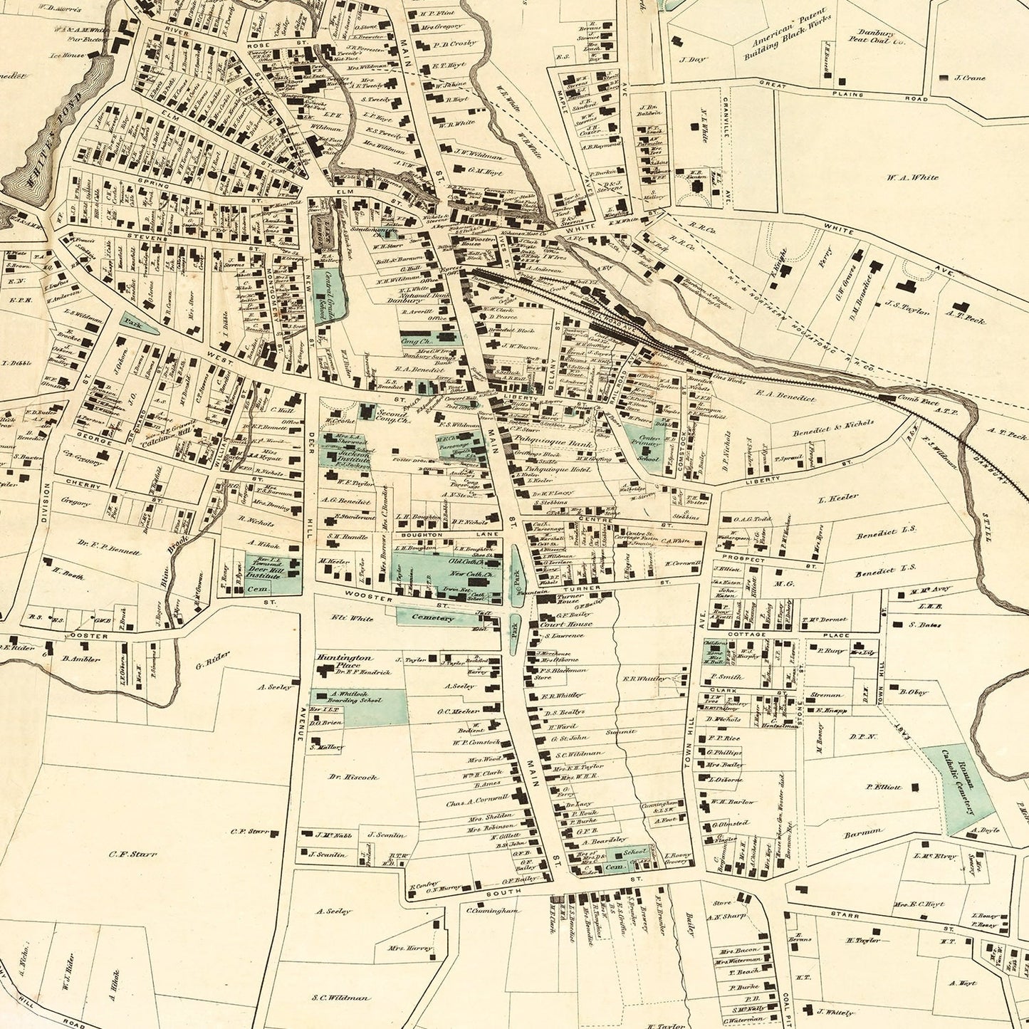 Vintage Map of Danbury, Connecticut, 1867