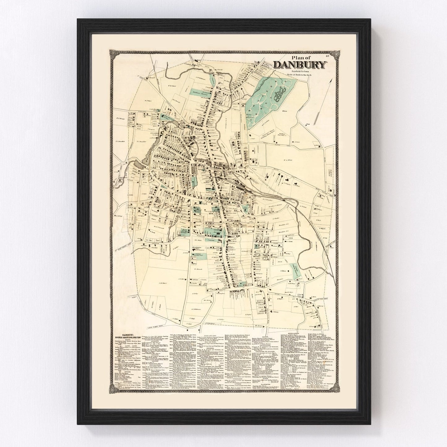 vintage map of Danbury, Connecticut, 1867
