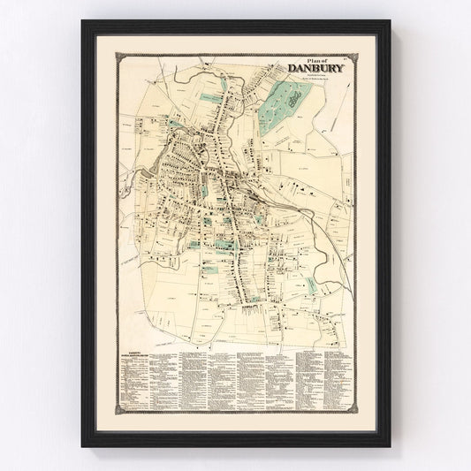 vintage map of Danbury, Connecticut, 1867