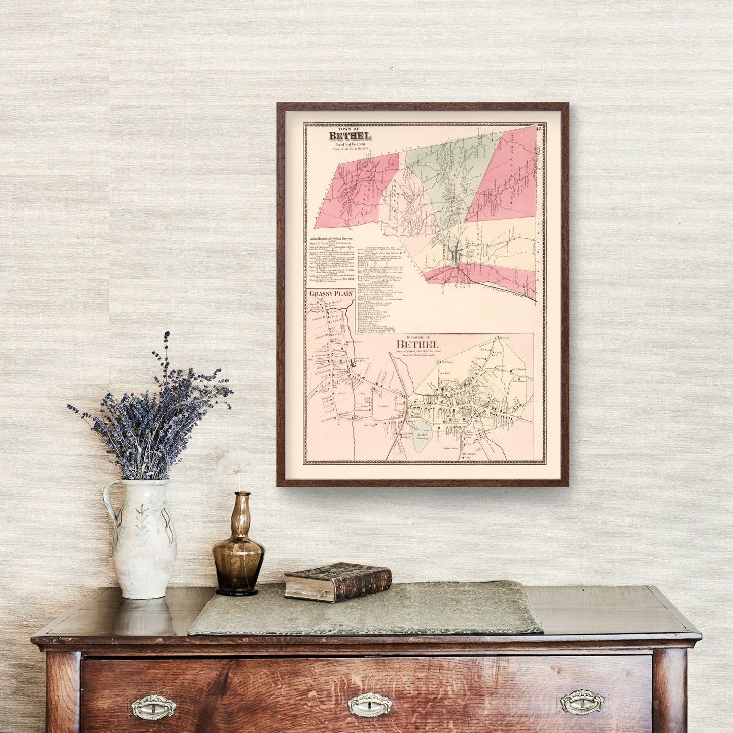 Vintage Map of Grassy Plain, Connecticut, 1867