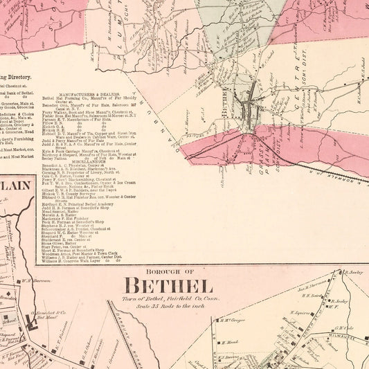 Vintage Map of Grassy Plain, Connecticut, 1867