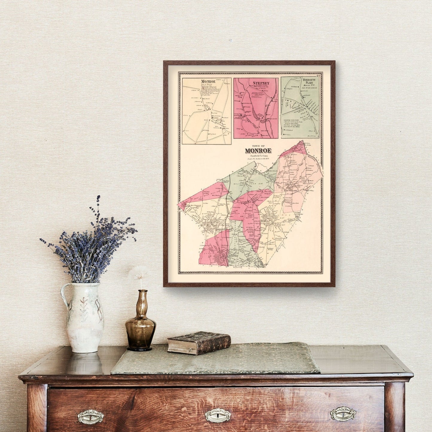 Vintage Map of Monroe, Connecticut, 1867