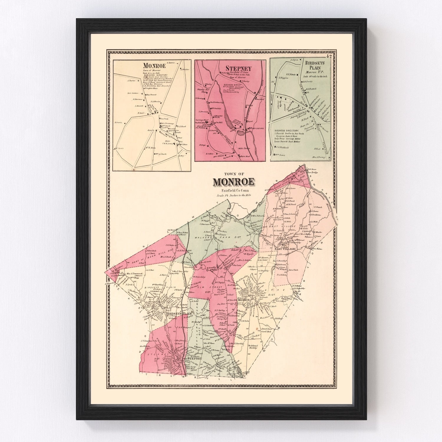 Vintage map of Monroe, Connecticut, 1867