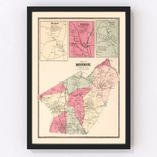 Vintage map of Monroe, Connecticut, 1867