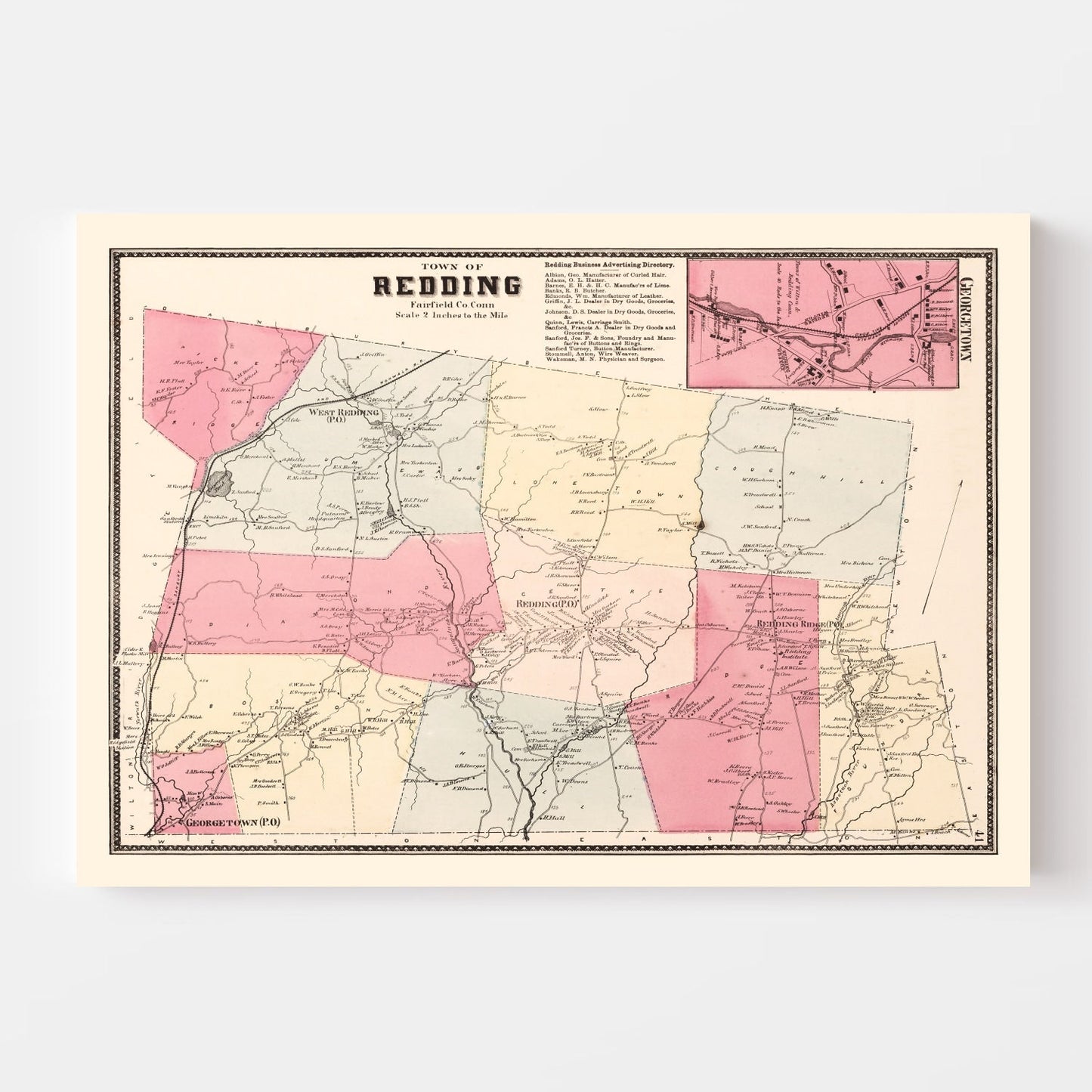Vintage Map of Georgetown, Connecticut, 1867