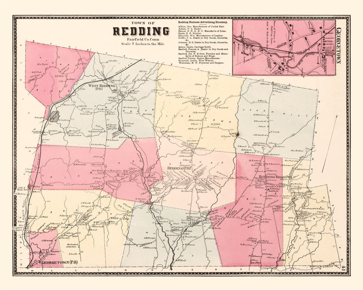 Vintage Map of Georgetown, Connecticut, 1867