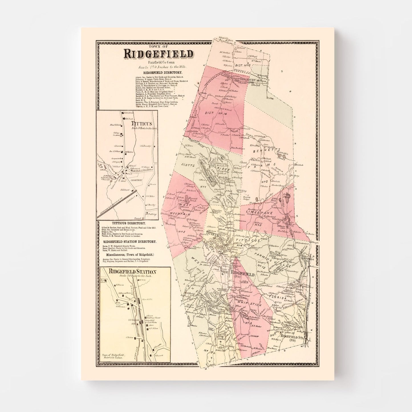 Vintage Map of Titicus, Connecticut, 1867