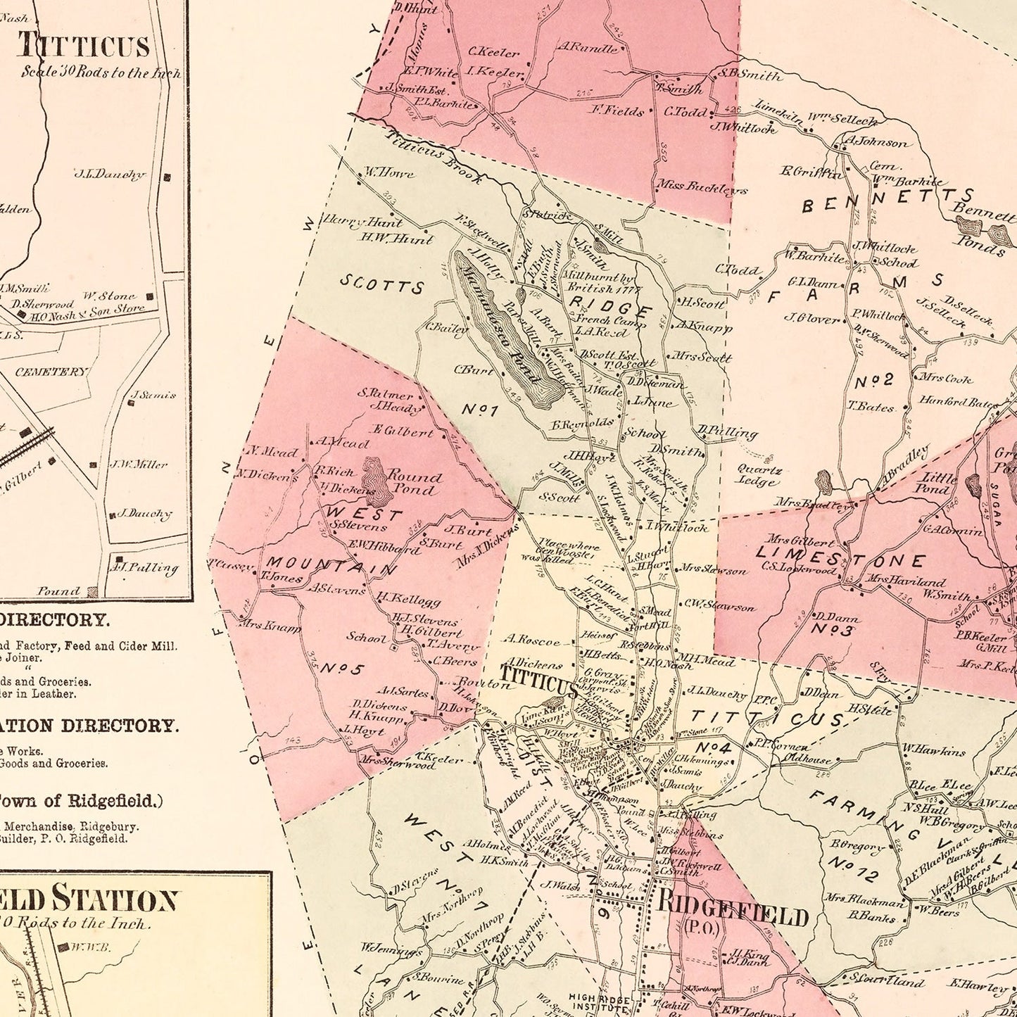 Vintage Map of Titicus, Connecticut, 1867