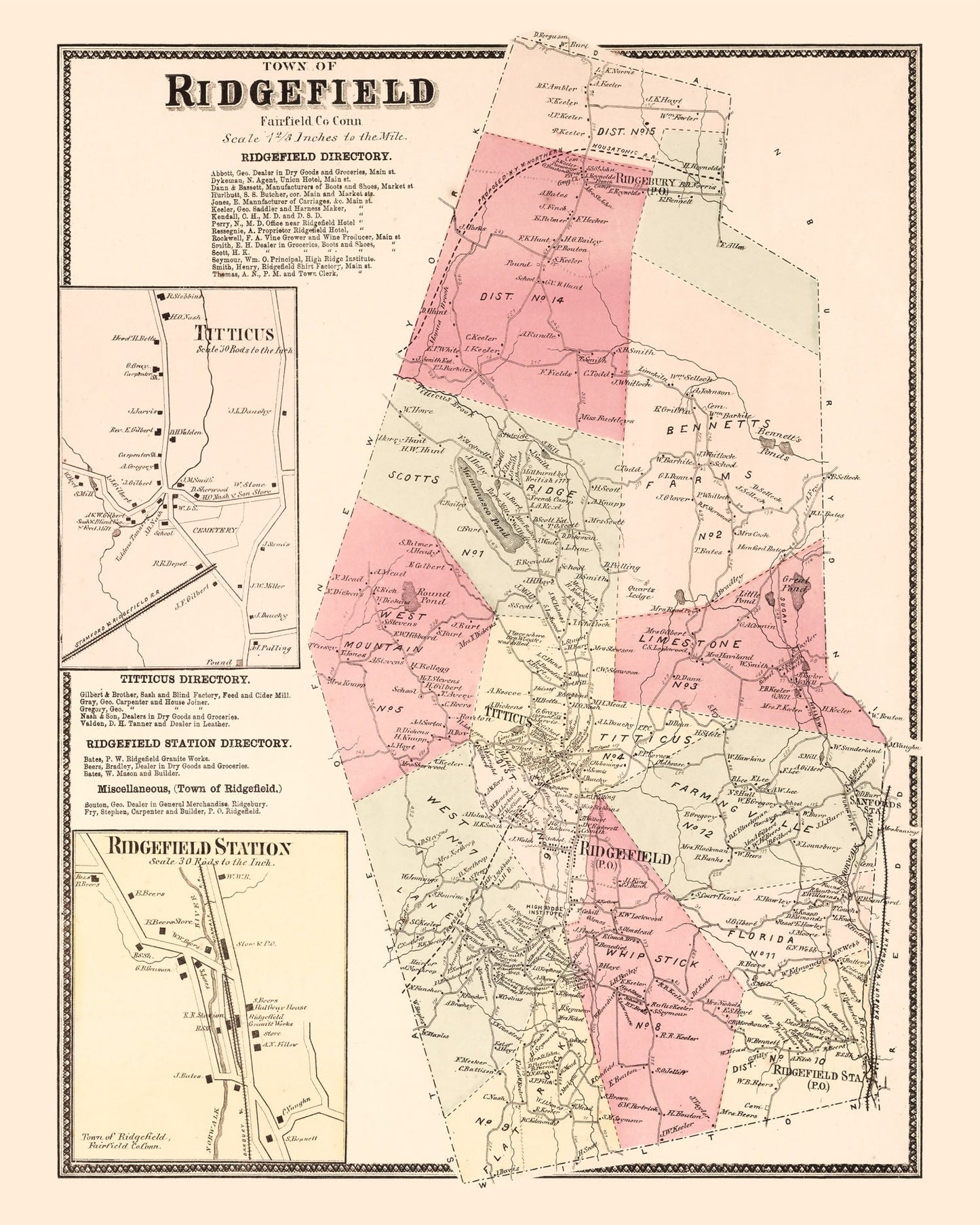 Vintage Map of Titicus, Connecticut, 1867