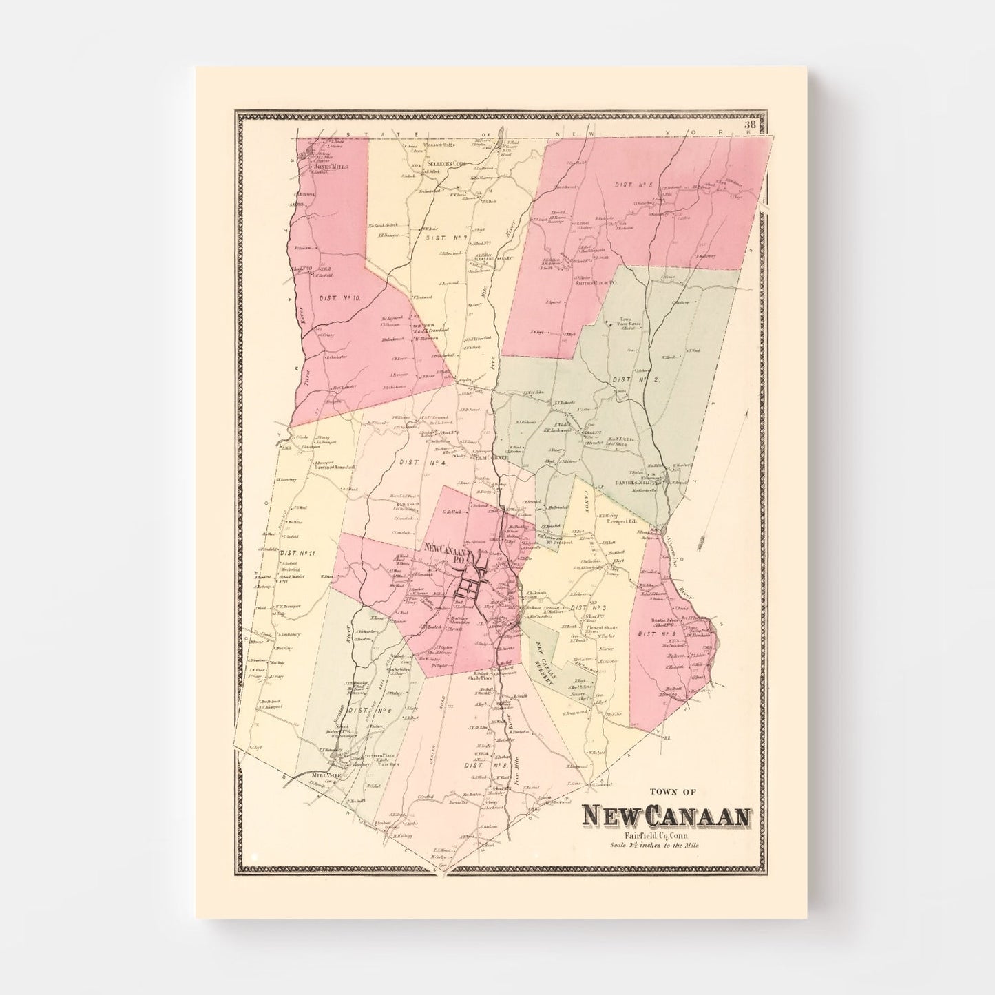 Vintage Map of New Canaan, Connecticut, 1867
