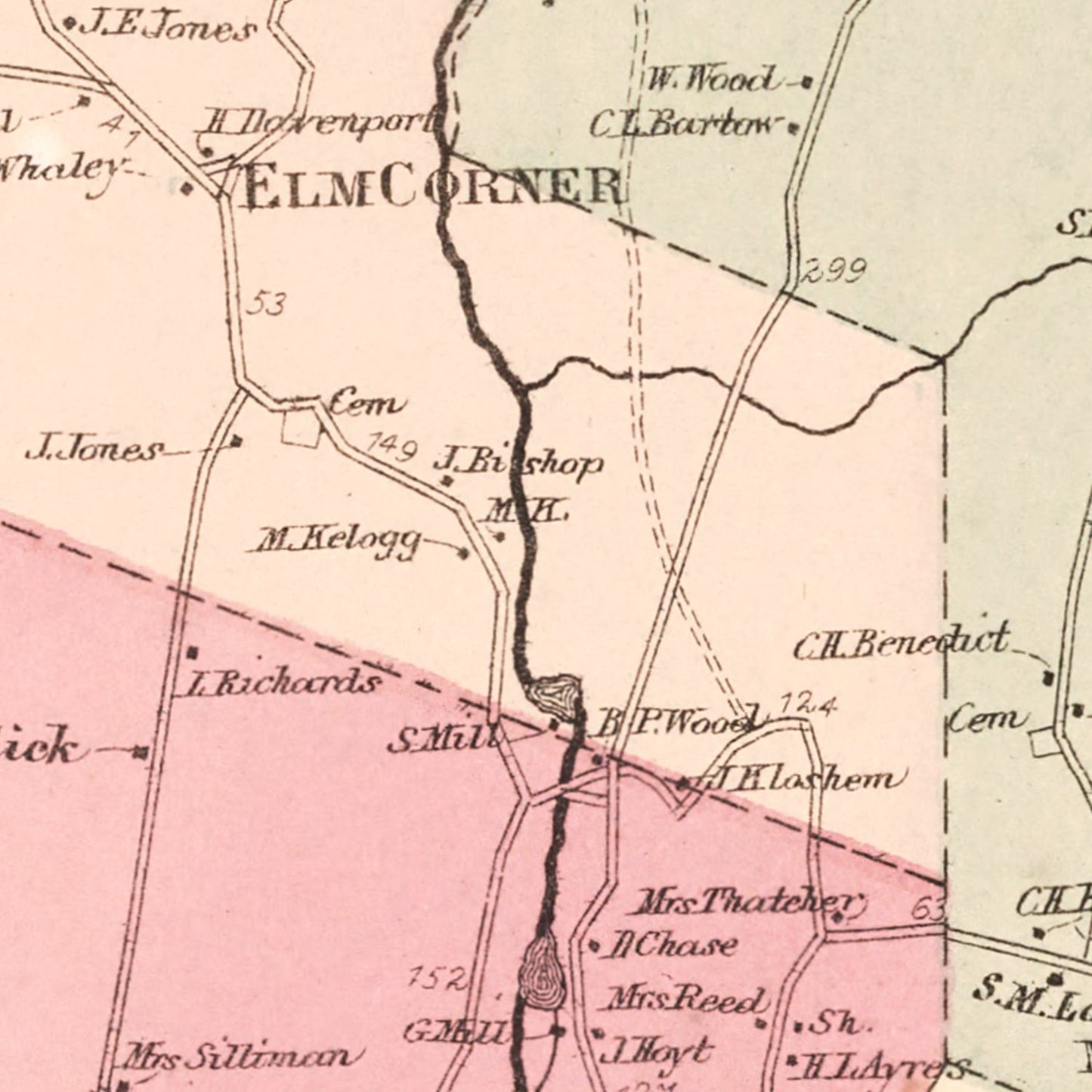 Vintage Map of New Canaan, Connecticut, 1867