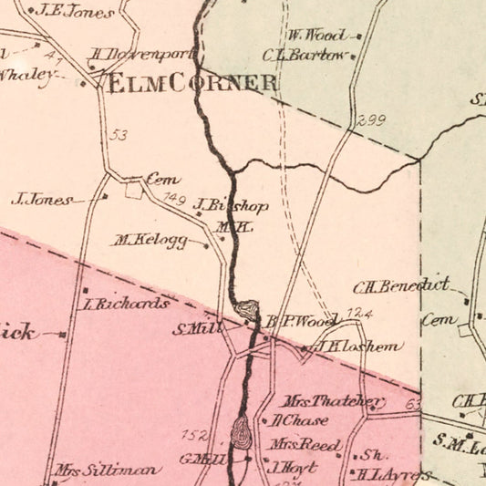 Vintage Map of New Canaan, Connecticut, 1867