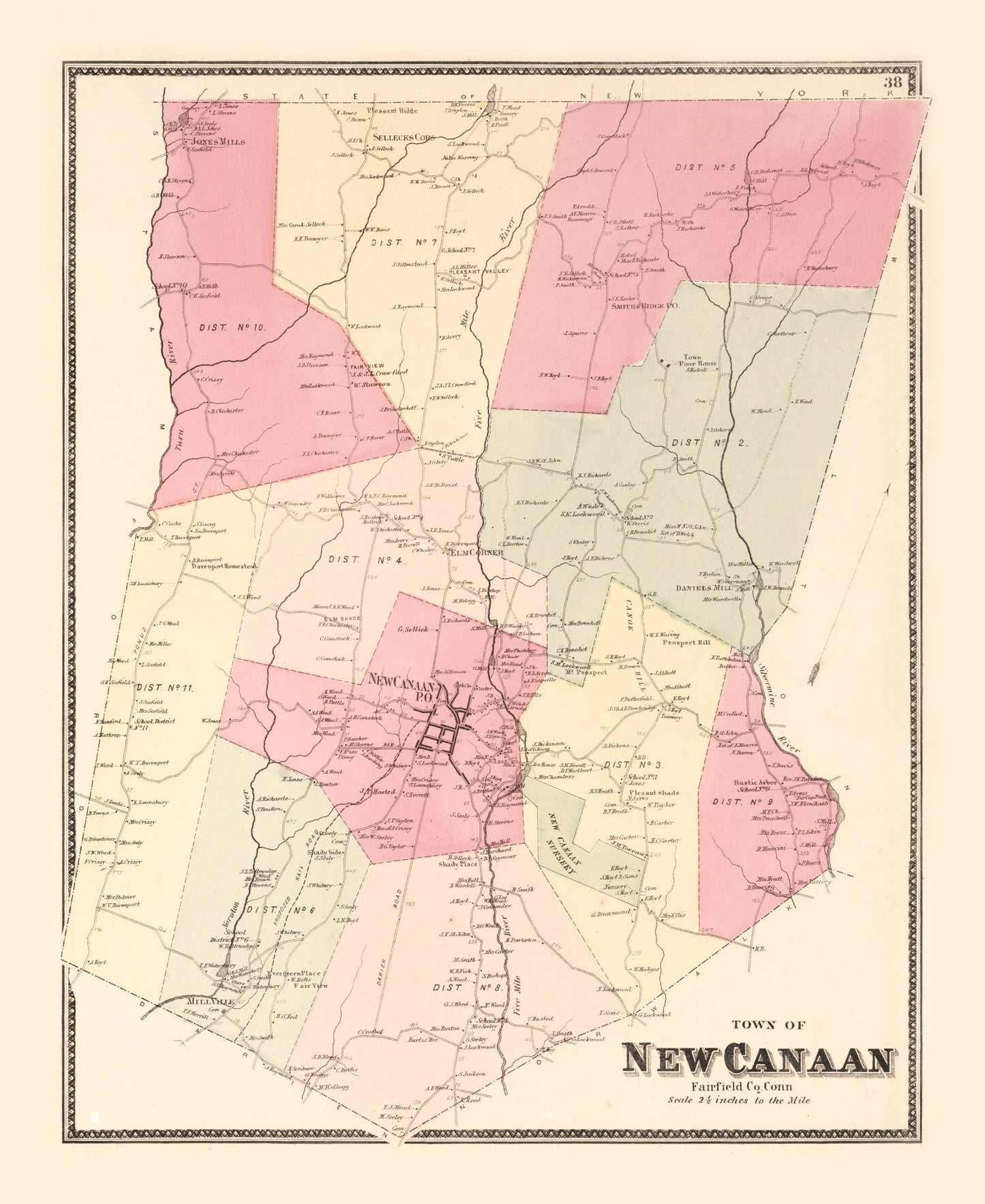 Vintage Map of New Canaan, Connecticut, 1867